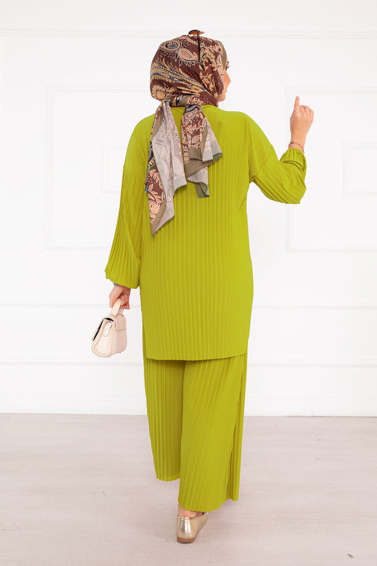 Piliseli Rahat Kalıp Tesettür İkili Takım Yağ Yeşil