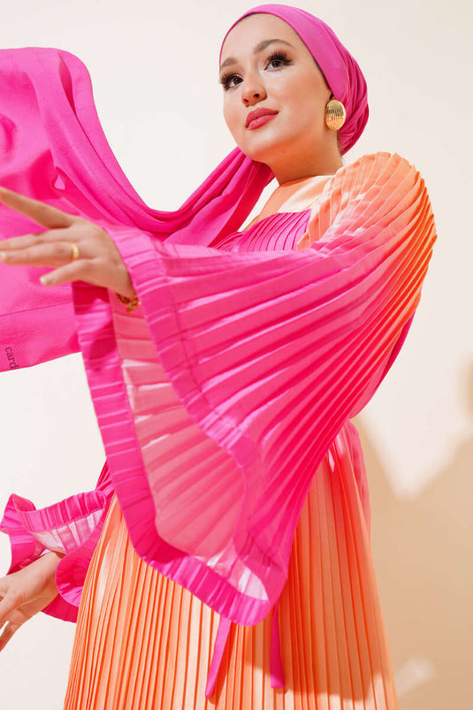 Abito in Raso Plissettato Fucsia