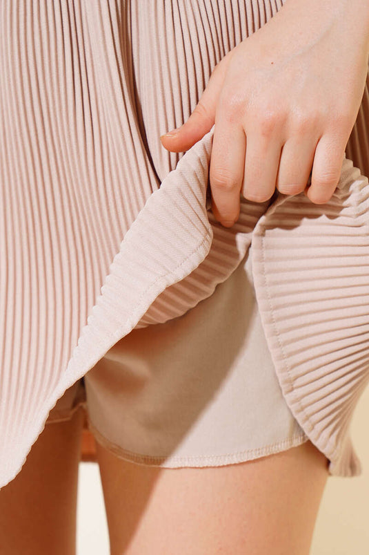 Piliseli Şort Etek Bej