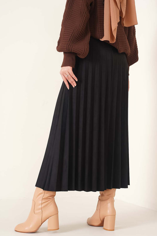 Jupe Plissée En Daim Noir