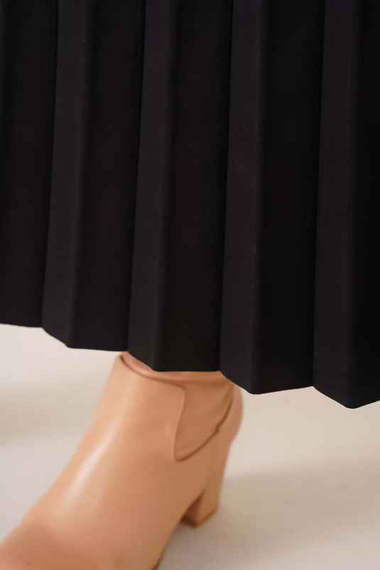 Jupe Plissée En Daim Noir