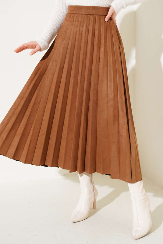 Piliseli Süet Etek Soft Kahve