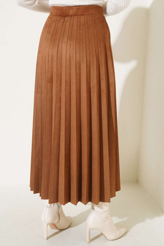 Jupe plissée en daim marron clair