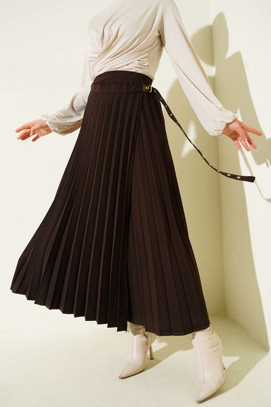 Jupe avec ceinture latérale Piliseli, détail, marron