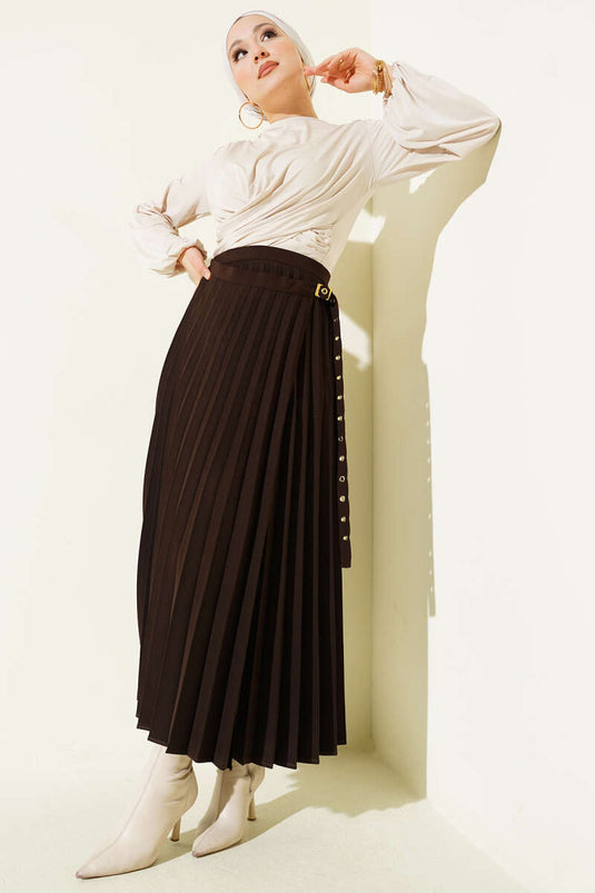 Jupe avec ceinture latérale Piliseli, détail, marron