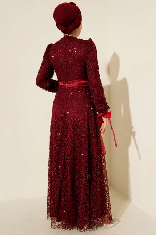 Sparkling Sequin Evening Dress Burgundy