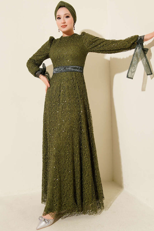 Sparkling Sequin Evening Dress Khaki