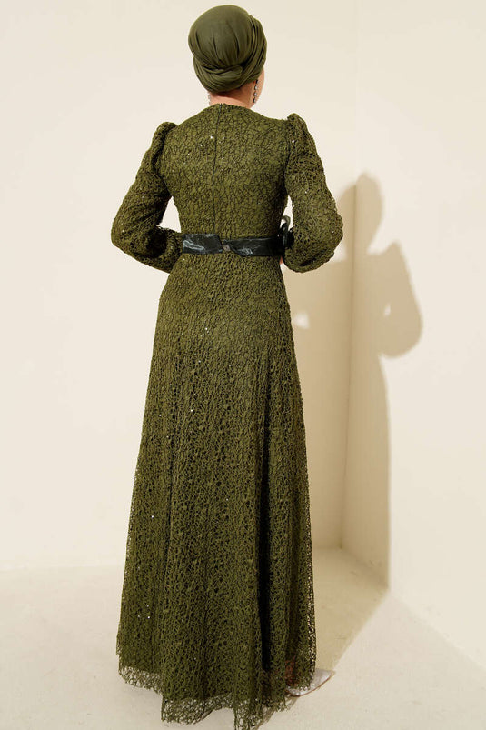 Sparkling Sequin Evening Dress Khaki