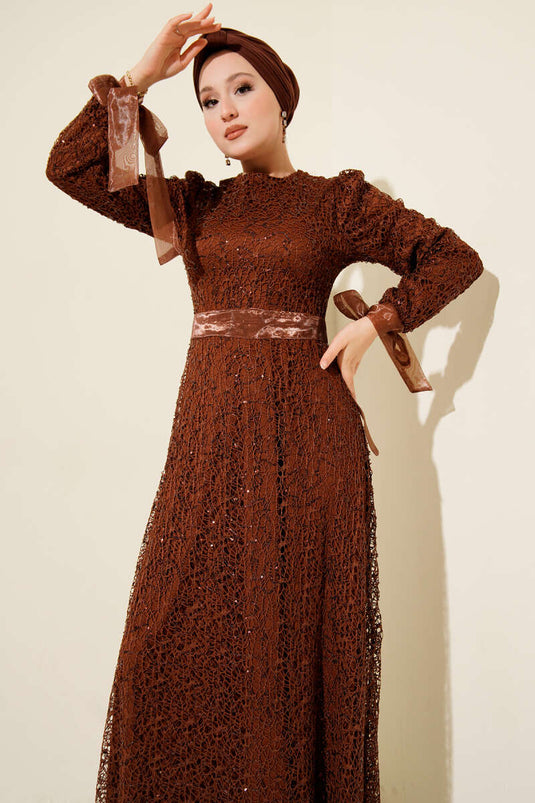 Sparkling Sequin Evening Dress in Brown