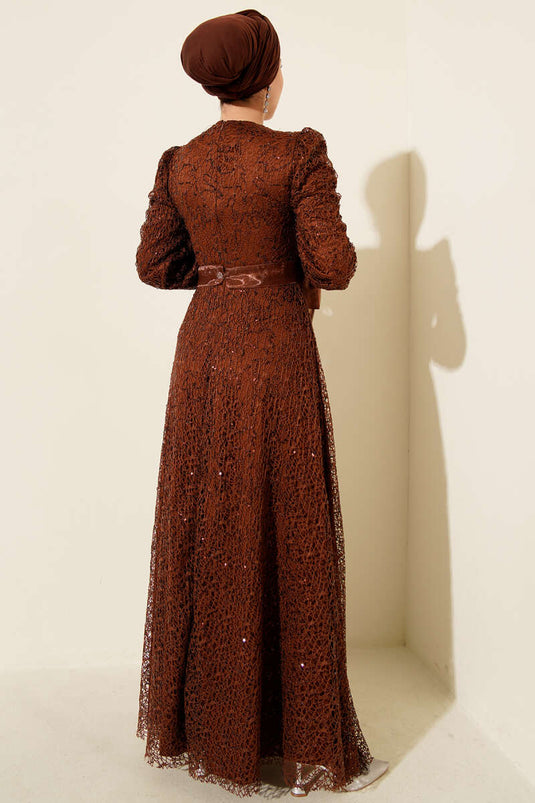 Sparkling Sequin Evening Dress in Brown