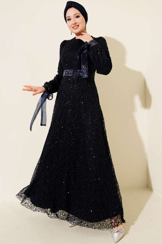 Abito da sera con paillettes scintillanti blu navy