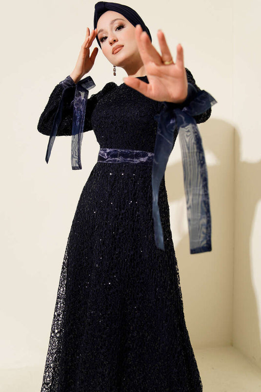 Sparkling Sequin Evening Dress Navy Blue