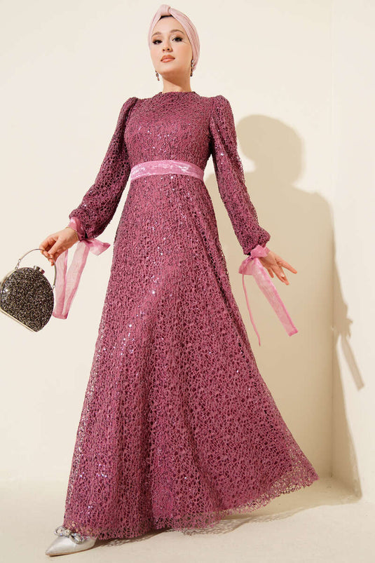 Glitzerndes Pailletten-Abendkleid Magenta