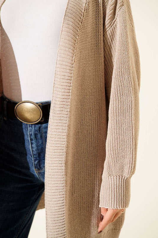 Baumwollstrick Basic Strickjacke Beige
