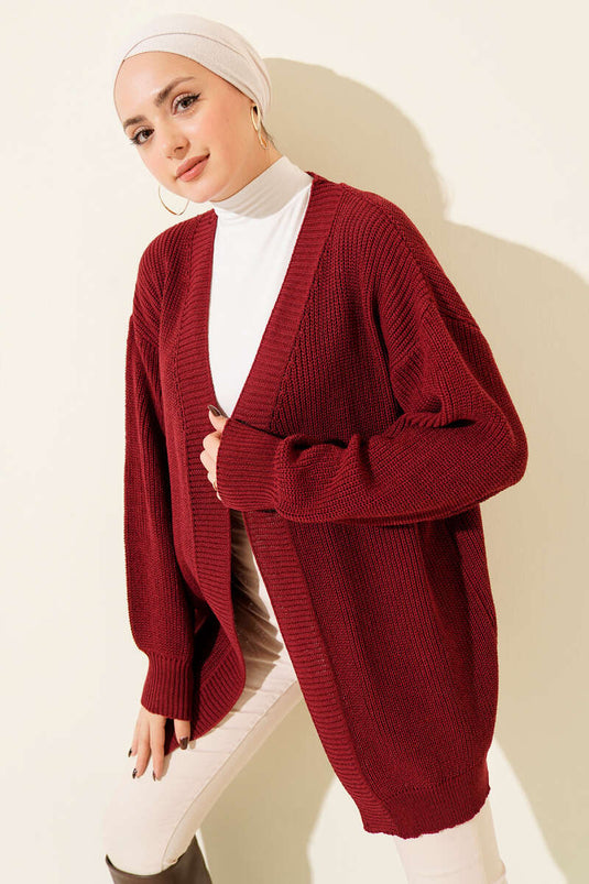 Cardigan basico in punto riso bordeaux