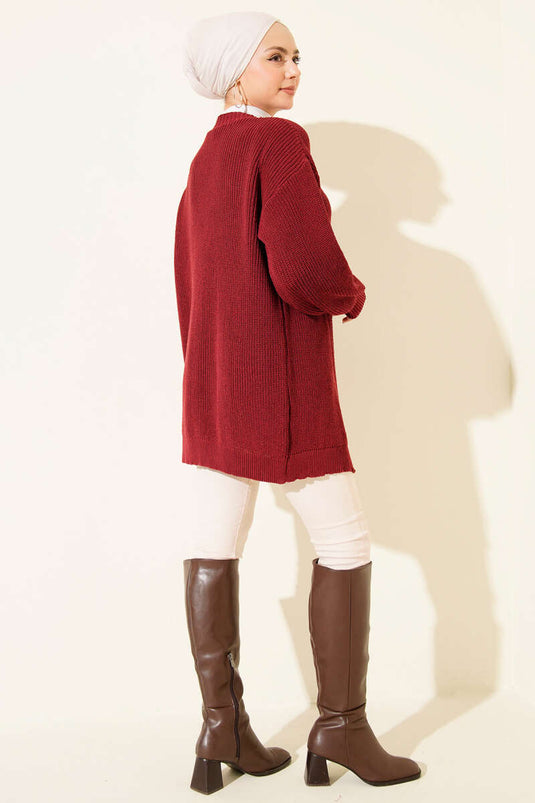 Cardigan basico in punto riso bordeaux