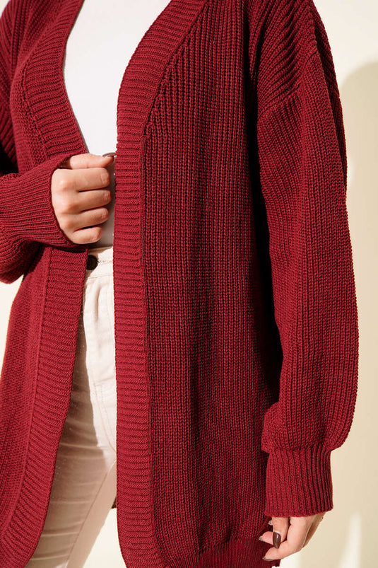 Cardigan basico in punto riso bordeaux