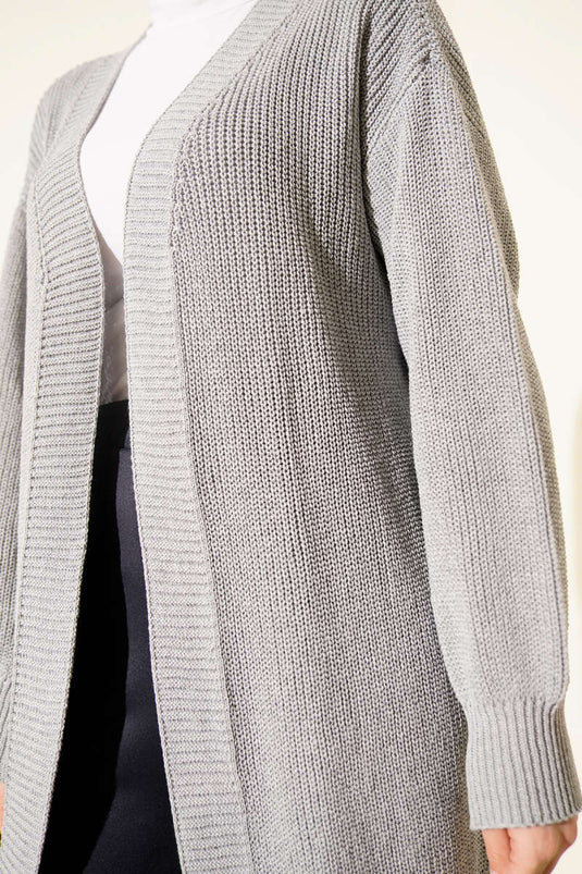 كارديغان محبوك أساسي منسوج من القطن باللون الرمادي