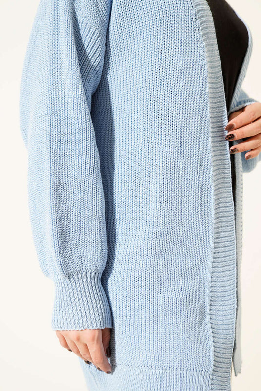 كارديغان محبوك أساسي منسوج من القمح الأزرق