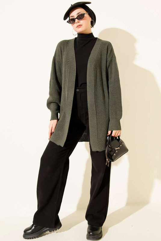 كارديجان أساسي بغرزة الأرز، أخضر داكن