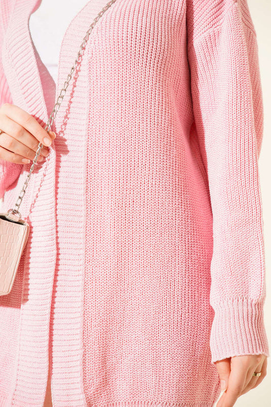 Cardigan basique en tricot à maille de riz rose