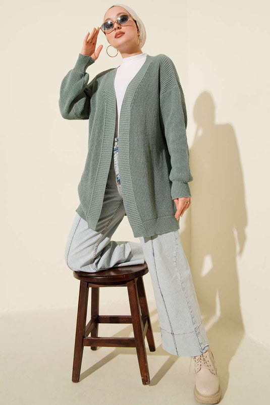 Cardigan basique en tricot à maille de riz vert d'eau