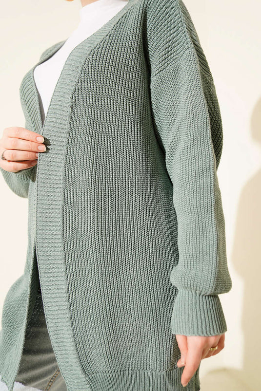 Cardigan basique en tricot à maille de riz vert d'eau