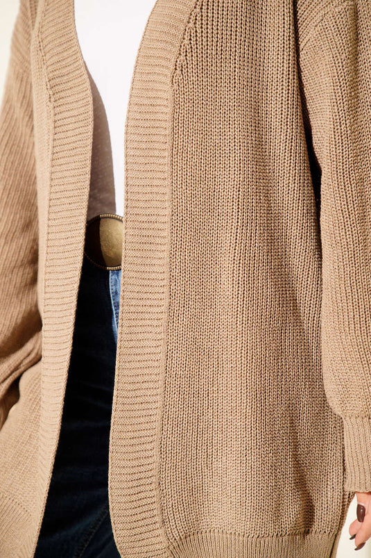 Cardigan tricoté basique en maille de riz couleur vison