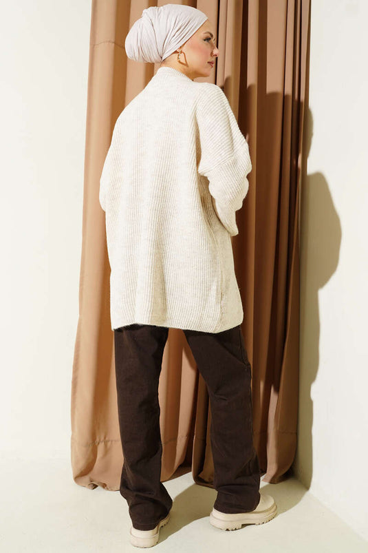 Pirinç Örgü Düşük Omuz Triko Tunik Bej