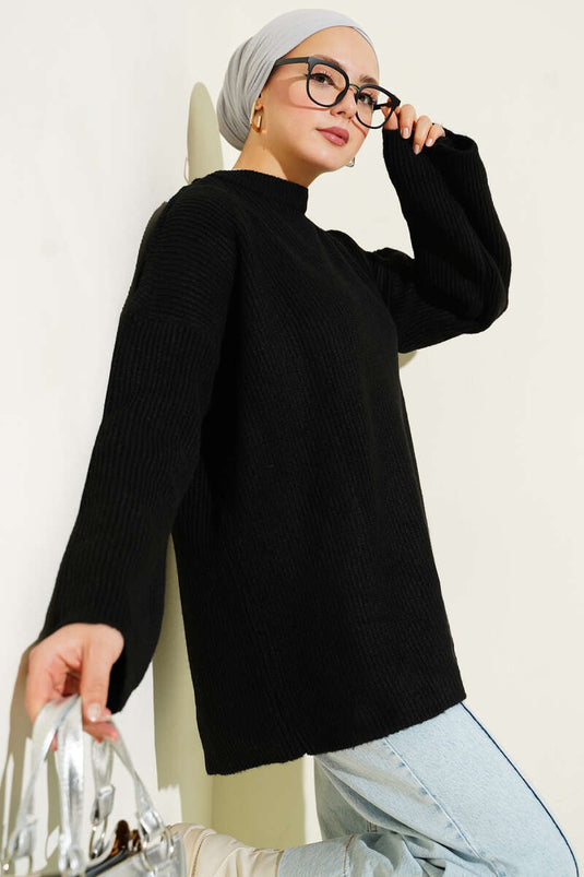 Tunique en tricot à épaules tombantes et tissage en riz noir