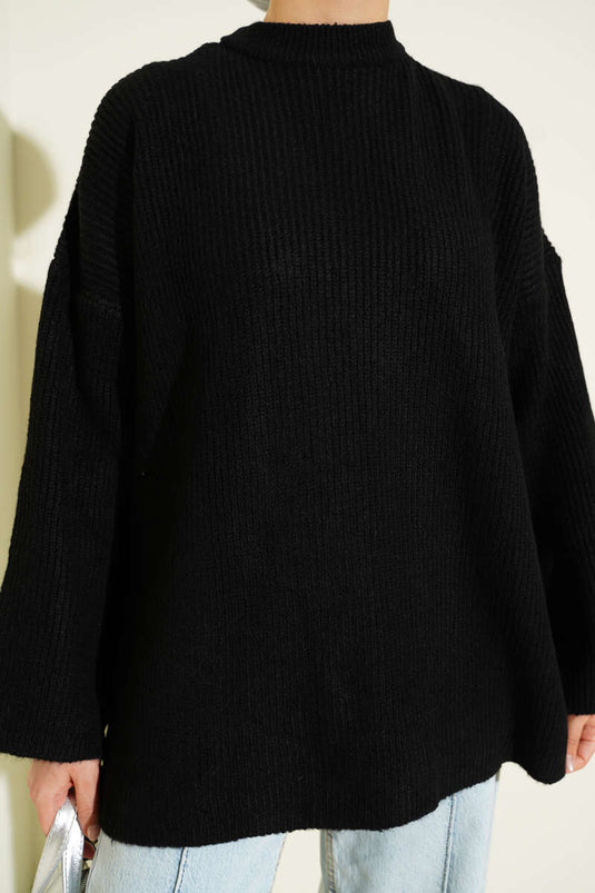 Tunique en tricot à épaules tombantes et tissage en riz noir