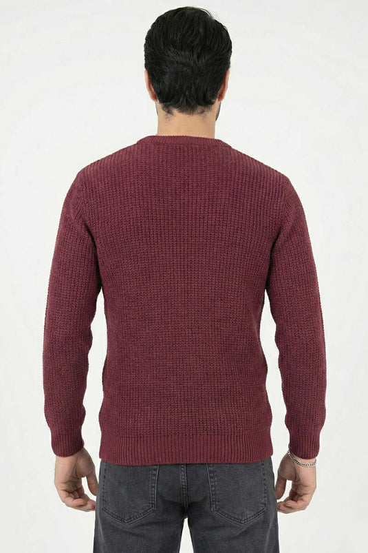 Gestrickter Herrenpullover Aus Reisstroh In Burgunderrot
