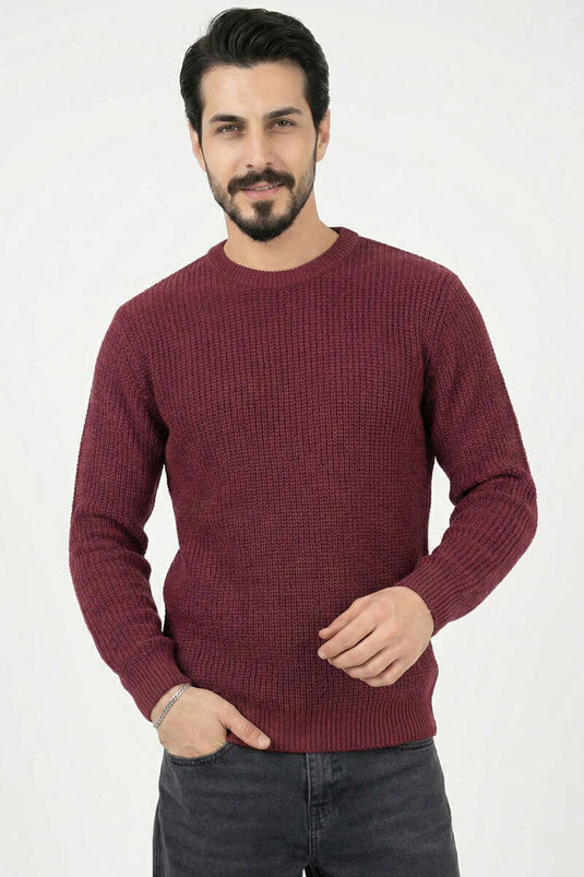كنزة رجالية محبوكة من القطن بلون البطاطا الحمراء