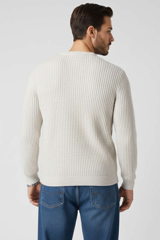 كنزة رجالية محبوكة من القطن بلون حجرية