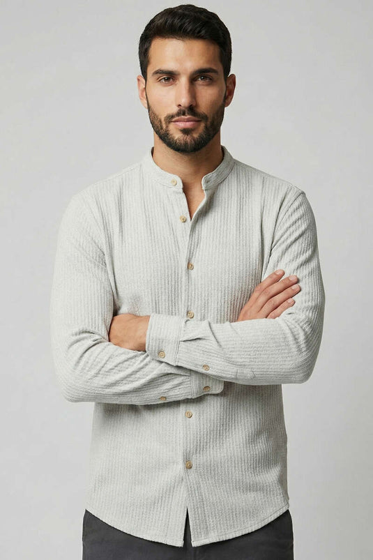 Chemise homme grise à col officier en tissage de coton