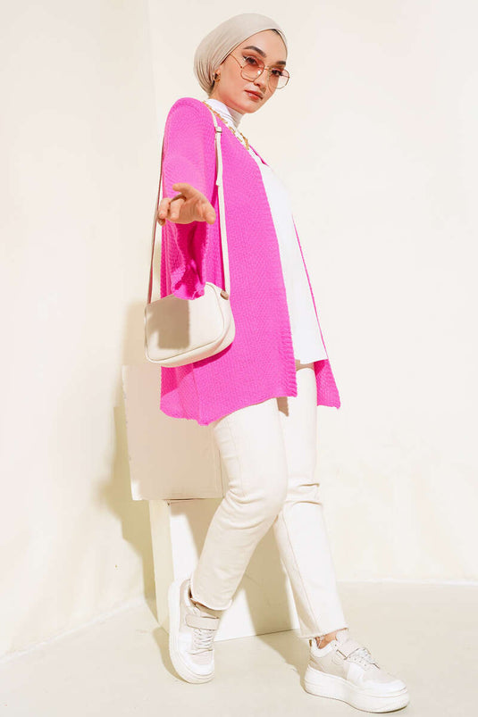 سترة محبوكة بأكمام الخفاش من الأرز باللون الفوشيا