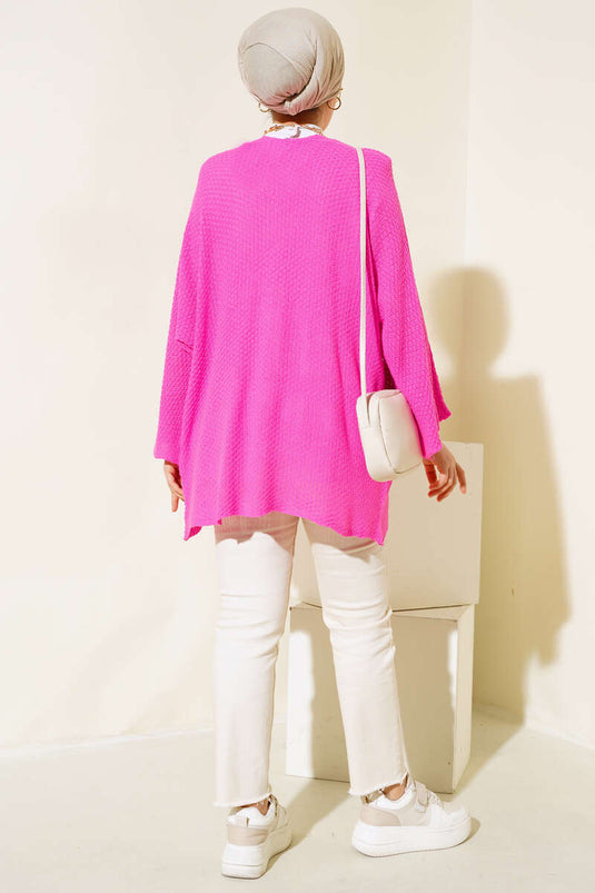 سترة محبوكة بأكمام الخفاش من الأرز باللون الفوشيا