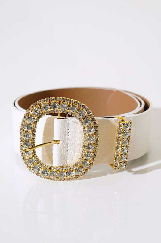 White Gold Belt with Diamond Embroidered Buckle