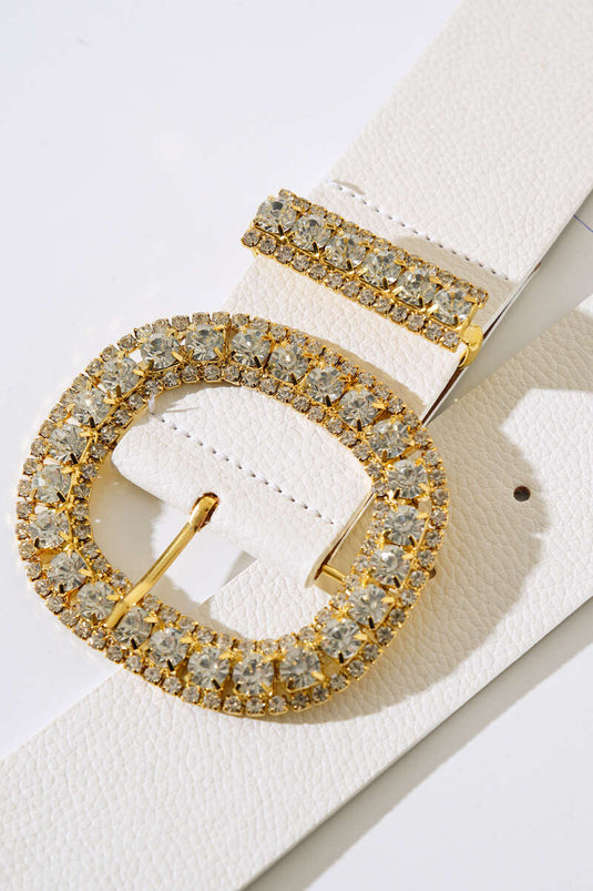 White Gold Belt with Diamond Embroidered Buckle