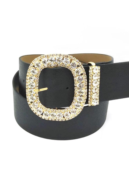 Schwarzer Gürtel mit diamantbestickter Schnalle