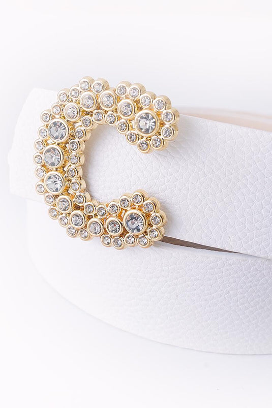 Diamond Stone Buckled White Belt