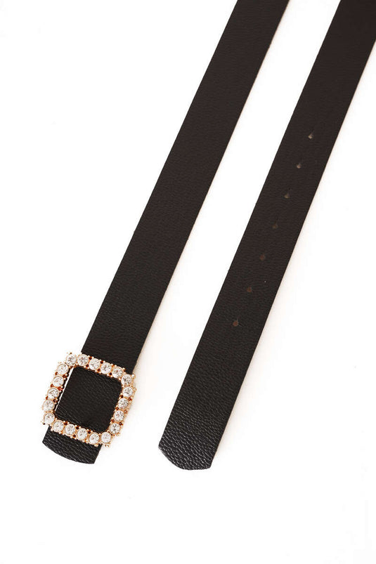 Diamond Stone Square Buckle Belt Black