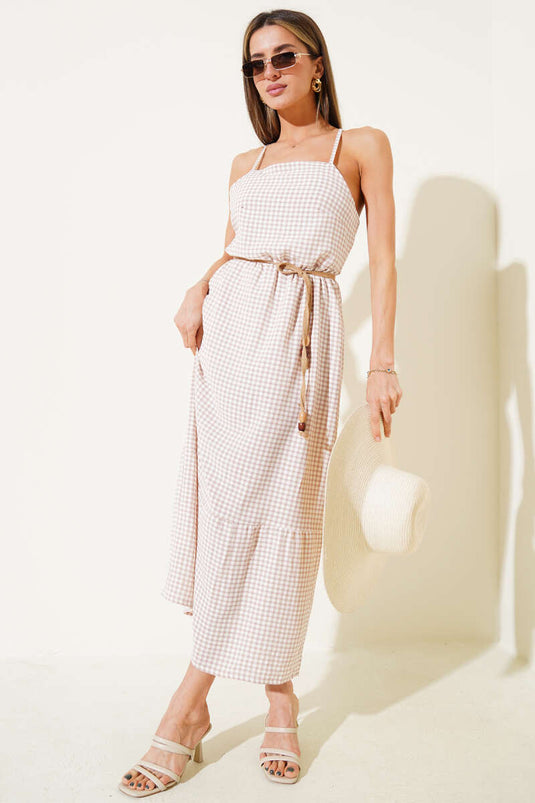 Pitikare Patterned Strap Dress Latte