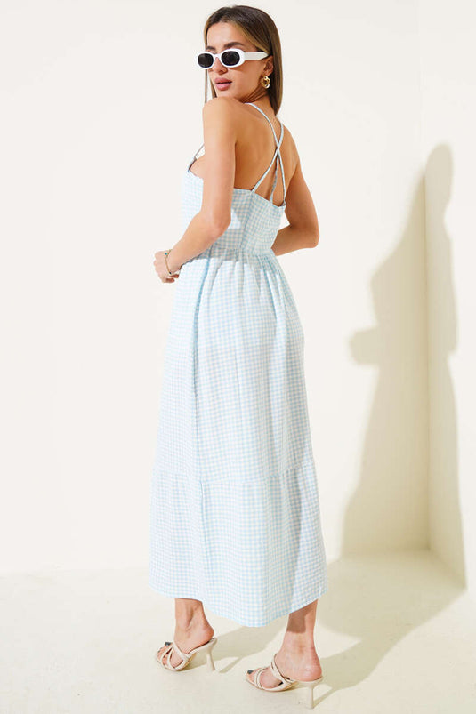 Pitikare gemustertes Trägerkleid blau