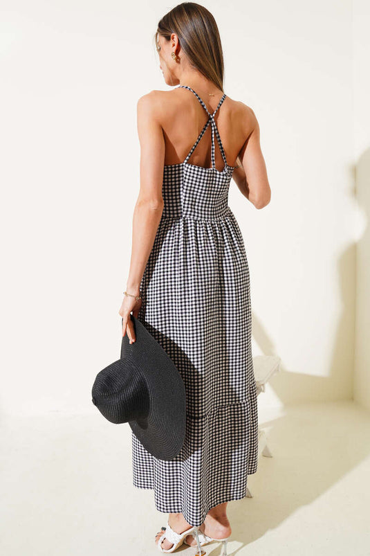 Pitikare gemustertes Trägerkleid Schwarz