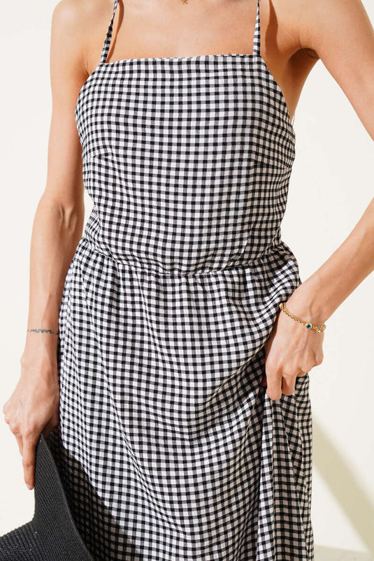 Pitikare gemustertes Trägerkleid Schwarz