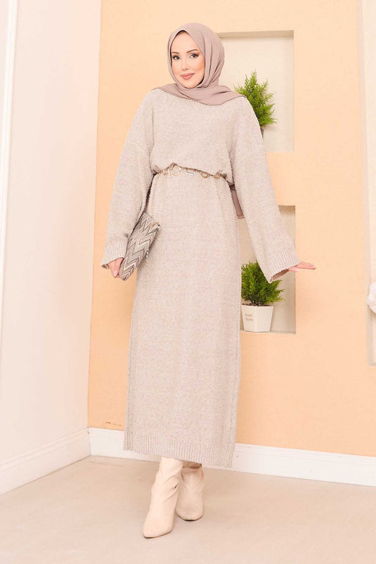 Übergroßes Hijab-Kleid mit Patchwork-Textur, Beige