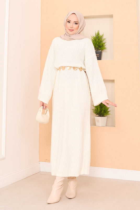 Robe hijab oversize à texture patchwork, écru