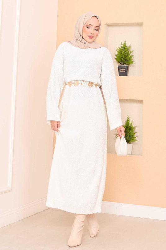 Robe hijab oversize à texture patchwork, écru