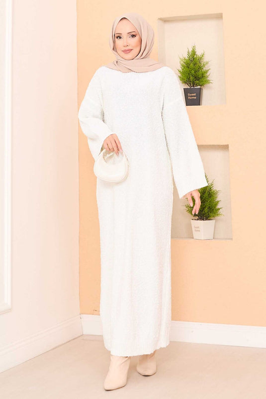 Robe hijab oversize à texture patchwork, écru